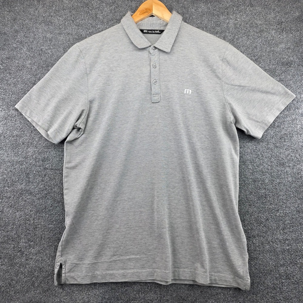 Travis Mathew‎ Mens Heather Grey Micro Stripe Short Sleeve Golf Polo Shirt Large